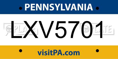 LXV5701 Pennsylvania License Plate