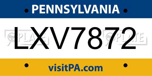 LXV7872 Pennsylvania License Plate