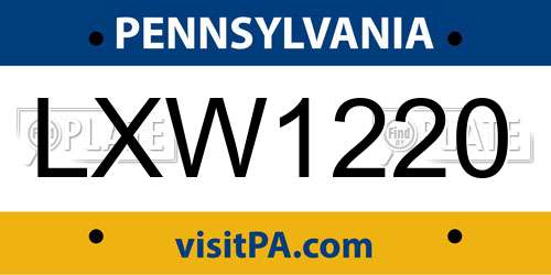 LXW1220 Pennsylvania License Plate