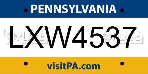 LXW4537 Pennsylvania License Plate