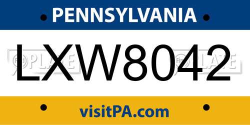 LXW8042 Pennsylvania License Plate