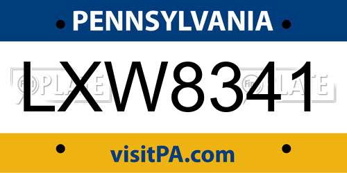 LXW8341 Pennsylvania License Plate