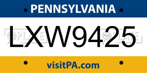 LXW9425 Pennsylvania License Plate