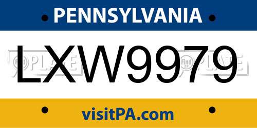 LXW9979 Pennsylvania License Plate