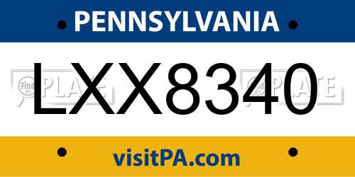 LXX8340 Pennsylvania License Plate