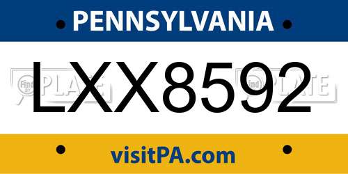 LXX8592 Pennsylvania License Plate