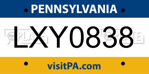 LXY0838 Pennsylvania License Plate