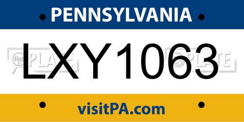 LXY1063 Pennsylvania License Plate