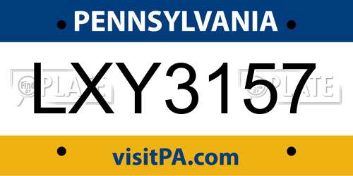LXY3157 Pennsylvania License Plate