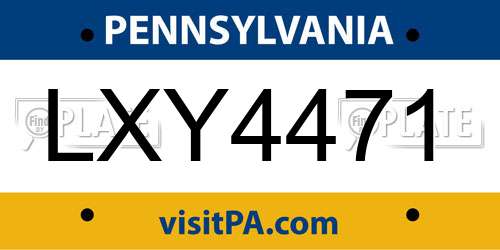 LXY4471 Pennsylvania License Plate