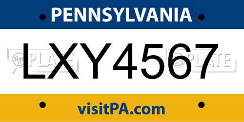 LXY4567 Pennsylvania License Plate