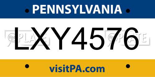 LXY4576 Pennsylvania License Plate