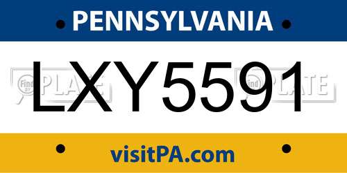 LXY5591 Pennsylvania License Plate