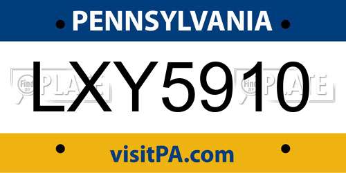 LXY5910 Pennsylvania License Plate