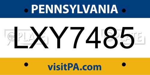 LXY7485 Pennsylvania License Plate