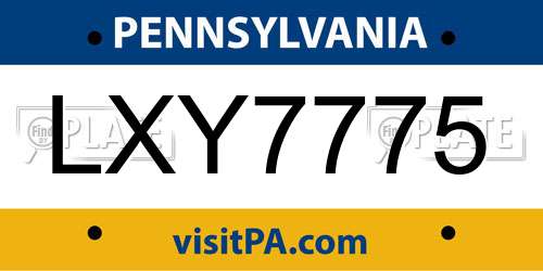 LXY7775 Pennsylvania License Plate