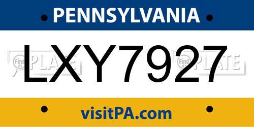 LXY7927 Pennsylvania License Plate