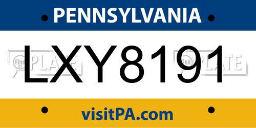 LXY8191 Pennsylvania License Plate