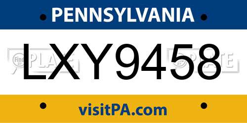 LXY9458 Pennsylvania License Plate