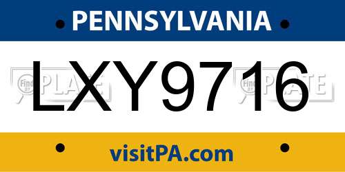 LXY9716 Pennsylvania License Plate