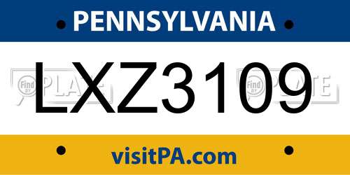 LXZ3109 Pennsylvania License Plate