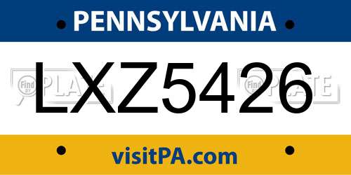 LXZ5426 Pennsylvania License Plate