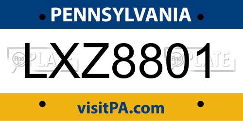 LXZ8801 Pennsylvania License Plate