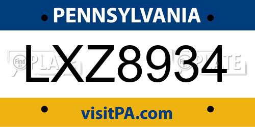 LXZ8934 Pennsylvania License Plate