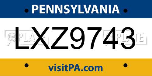 LXZ9743 Pennsylvania License Plate