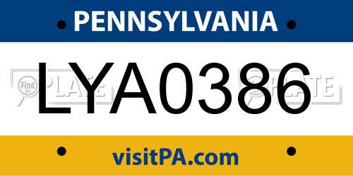 LYA0386 Pennsylvania License Plate