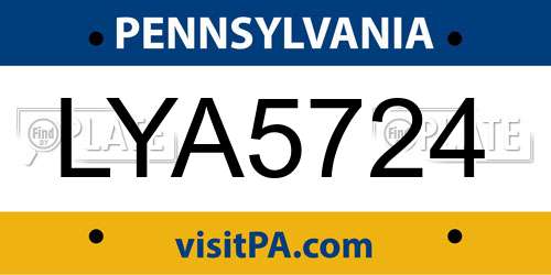 LYA5724 Pennsylvania License Plate