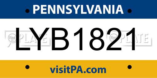 LYB1821 Pennsylvania License Plate