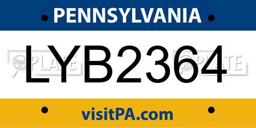 LYB2364 Pennsylvania License Plate