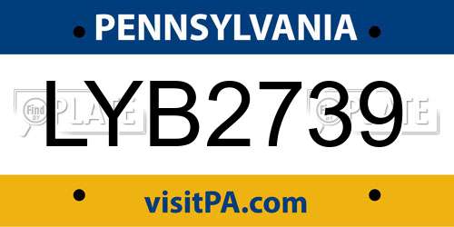 LYB2739 Pennsylvania License Plate