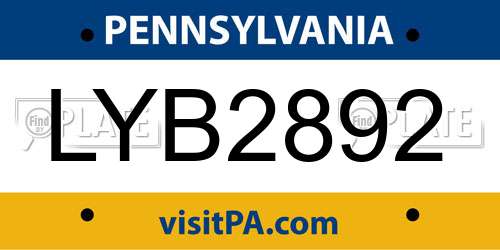 LYB2892 Pennsylvania License Plate