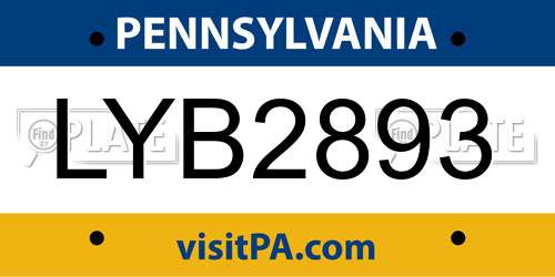 LYB2893 Pennsylvania License Plate