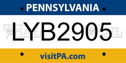 LYB2905 Pennsylvania License Plate
