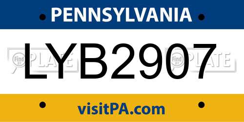 LYB2907 Pennsylvania License Plate