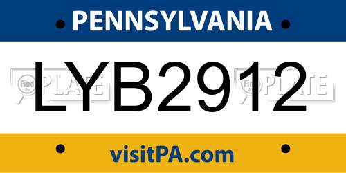 LYB2912 Pennsylvania License Plate