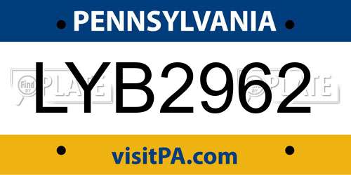 LYB2962 Pennsylvania License Plate