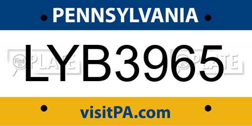 LYB3965 Pennsylvania License Plate
