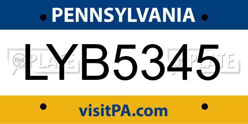 LYB5345 Pennsylvania License Plate