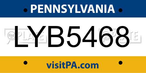 LYB5468 Pennsylvania License Plate
