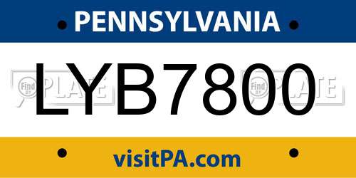 LYB7800 Pennsylvania License Plate