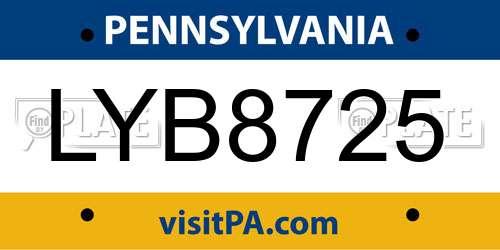 LYB8725 Pennsylvania License Plate
