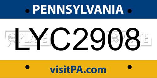 LYC2908 Pennsylvania License Plate