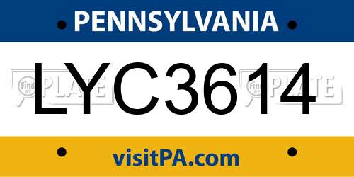 LYC3614 Pennsylvania License Plate
