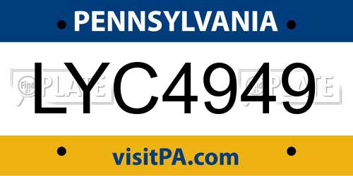 LYC4949 Pennsylvania License Plate