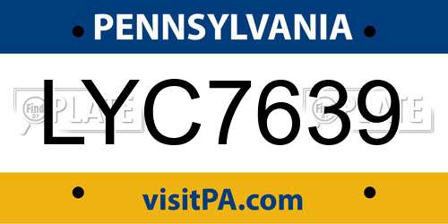 LYC7639 Pennsylvania License Plate