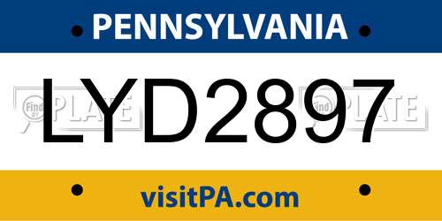 LYD2897 Pennsylvania License Plate